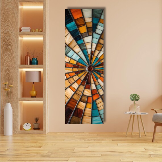 Abstract Sunset Canvas Art: Panoramic Boho Decor, Klimt Inspired