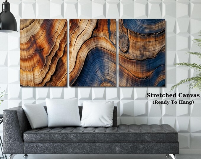 Set of 3 Colorful Tree Rings Canvas Wall Art Large Wood Texture Wall Decor Wood Crack Abstract Canvas Print Modern Trendy Framed Wall Art