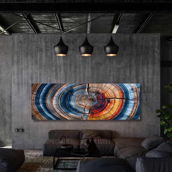 Panoramic Tree Rings Canvas Wall Art Elegant Natural Wall Art Great Design Solution for Echo Tree Ring Print of stump, Tree ring Canvas art