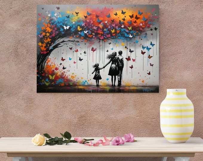 Banksy Inspired Tree of Life Canvas Wall Art – Modern Street Graffiti Decor