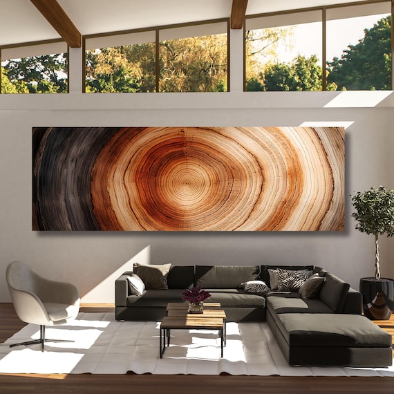 Panoramic Tree Rings Canvas Wall Art Elegant Natural Wall Art Great Design Solution for Echo Tree Ring Print of stump, Tree ring Canvas art