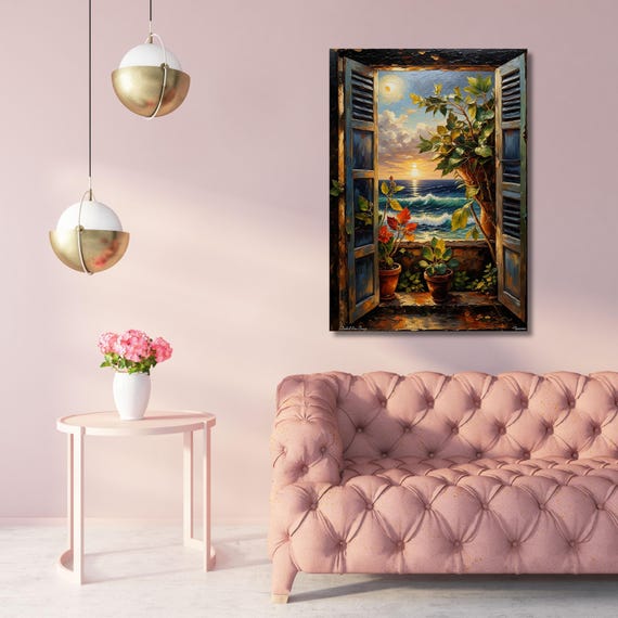 Style Open Window Henri Matisse Canvas Wall Art Sun Matisse and Klimt Style Painting Sea Orange   Matisse Window Klimt Canvas decor art