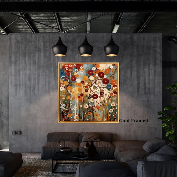 Flowers in the Garden by Gustav Klimt Canvas or Poster Famous Floral Painting Art Nouveau Exhibition Print for Elegant Home Wall Decor gift