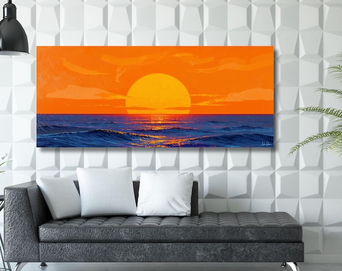 Sunset Panoramic Wall Art,Warm Sun Canvas Print,Minimalist Sunset Wall Decor,Landscape Canvas,Nature Sun Art for Living Room Canvas Wall Art