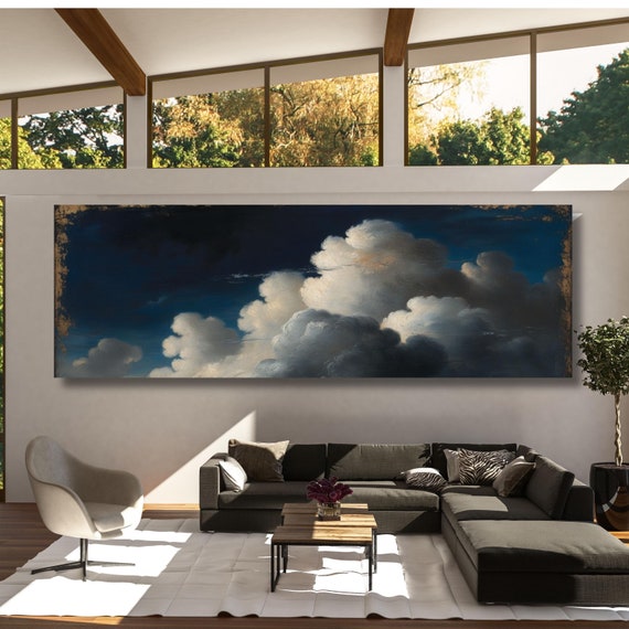 Panoramic Cloud Canvas Wall Art Blue Abstract Art Print Minimalist Wall Art Indigo Maximalist Decor Sky Art Night Sky Print Office Print