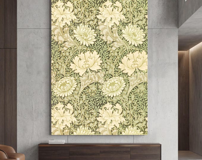 William Morris Chrysanthemum Canvas Art, Large Victorian Floral Wall Decor, Arts and Crafts Movement Print, Vintage Botanical Mural