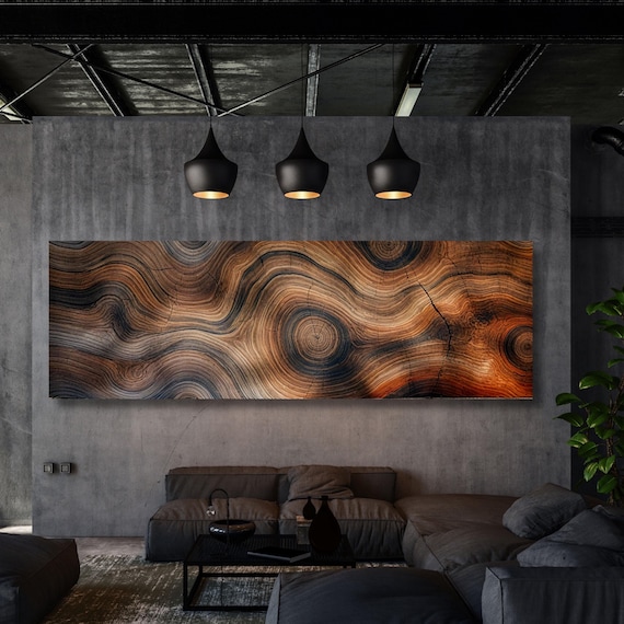 Panoramic Large Wood Canvas Wall Art, Wood Tree ring Wall Art, Warm Tones Wall Decor, Wood Texture Tree ring Canvas art Echo Tree Ring art