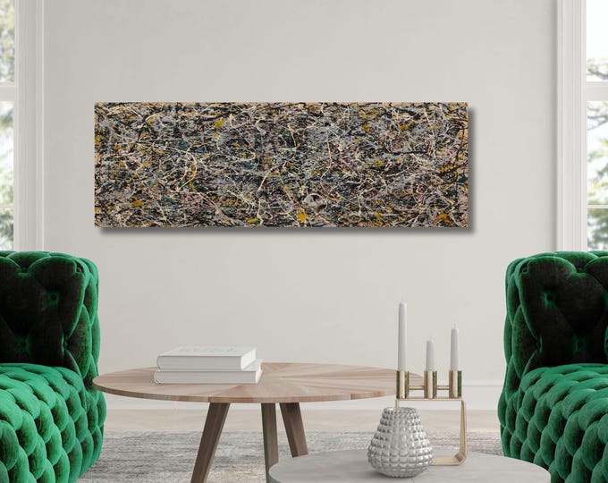 Panoramic Pollock Style Canvas Art Print: Large Wall Decor