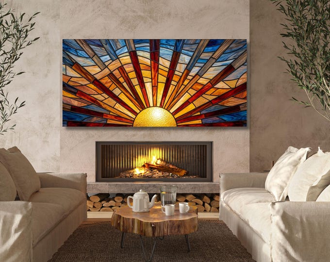 Abstract Sunset Canvas Art: Panoramic Boho Decor