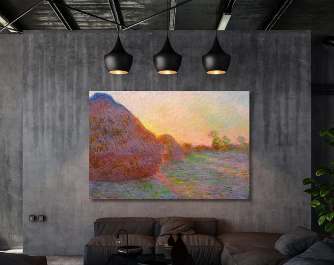 Claude Monet Meules 1890 Canvas Wall Art – Impressionist Haystacks Landscape Fine Art Print Poster