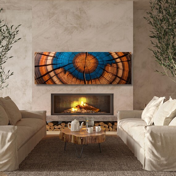 Panoramic Tree Rings Canvas Wall Art Elegant Natural Wall Art Great Design Solution for Echo Tree Ring Print of stump, Tree ring Canvas art