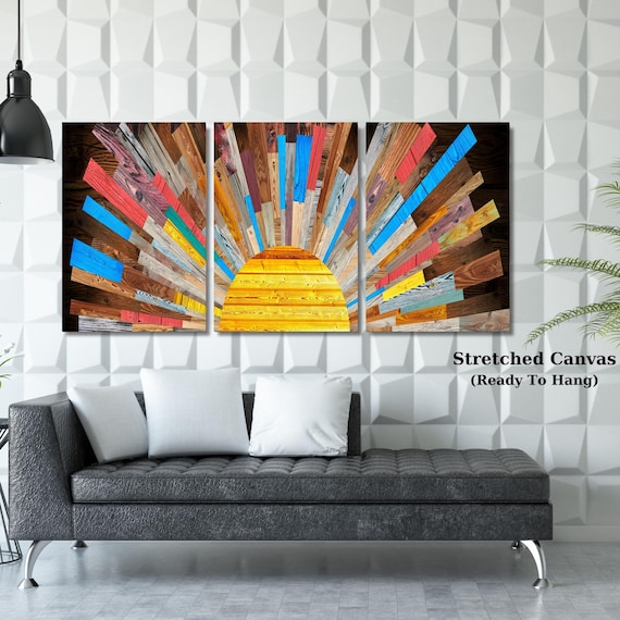 Set of 3 Sunrise Wood Wall Art Above Bed Decor Canvas Wooden Long Sunshine Bedroom Wall hanging setting sun rising sun Canvas Wall Art decor