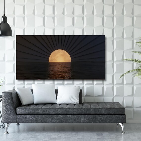 Long Sunshine, Bedroom Wall Art, Wood Wall Art Above Panoramic Sun Wall Art Christmas Gift Artwork Canvas Panoramic Sunset Canvas Wall Art