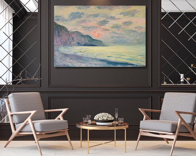 Claude Monet Sunset Canvas Wall Art, Vintage Coastal Landscape Print