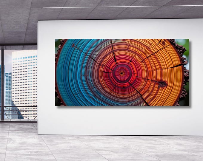Tree Ring Canvas Art, Colorful Wood Slice Wall Print, Natural Texture Home Decor