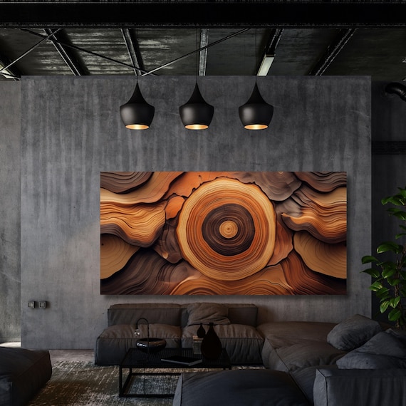 Tree Rings Canvas Wall Art Great Design Solution for Echo Waved Wood Canvas Print Natural Wood Texture Wall Decor, Elegant Abstract Art gift