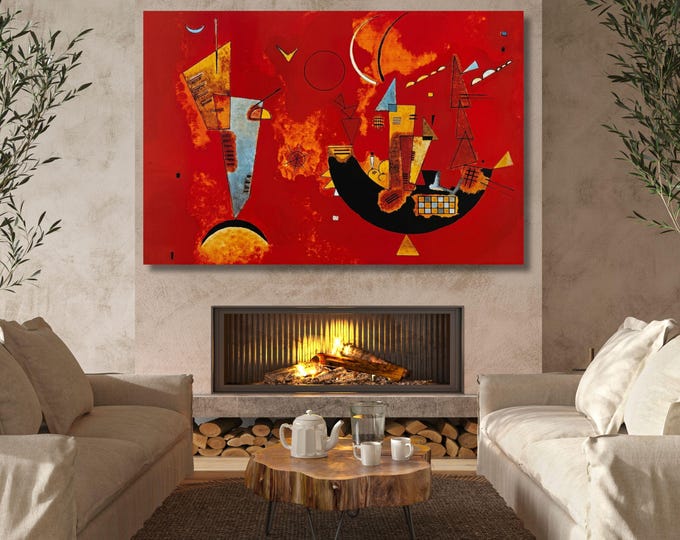 Wassily Kandinsky Red Abstract Canvas Print, Avant Garde Geometric Painting Replica (Framed)
