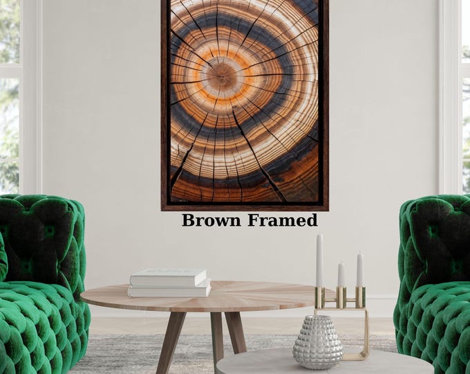 Tree Ring Rustic Framed Wall Art, Tree Stump Print, Wood Slice Art, Natural Wood Texture Decor, Modern Nature-Inspired Home Wall Art gift