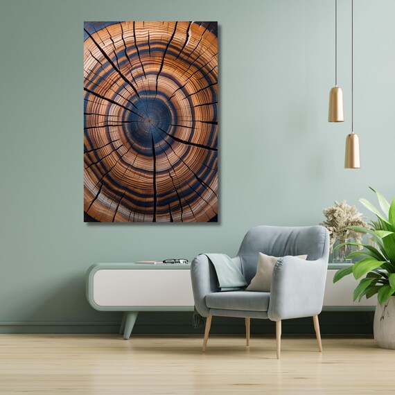 Abstract Tree Ring Canvas Art: Modern Farmhouse Wall Decor