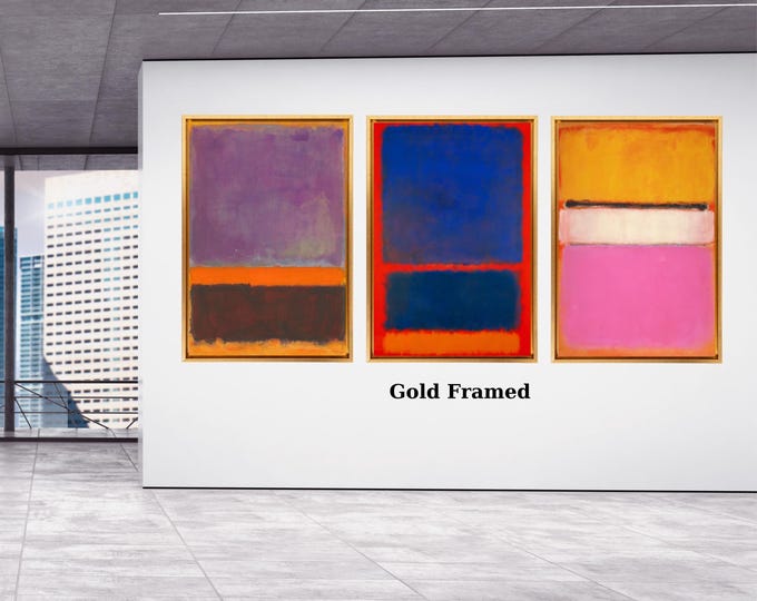 Set of 3 Rothko Abstract Art Prints, Minimalism Canvas Wall Art, Gold Framed Bundle