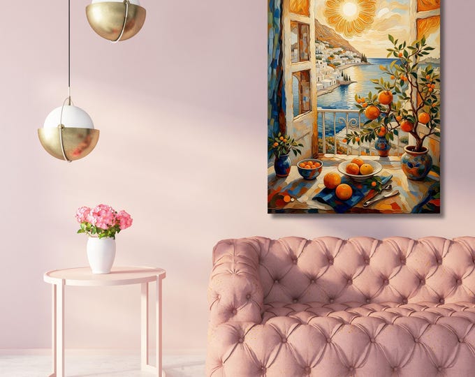 Henri Matisse Style Open Window Canvas Wall Art – Klimt Sea Orange Modern Decor