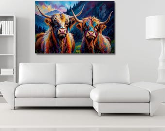 Cuadro de pared con colorida vaca de las Tierras Altas, decoración escocesa.