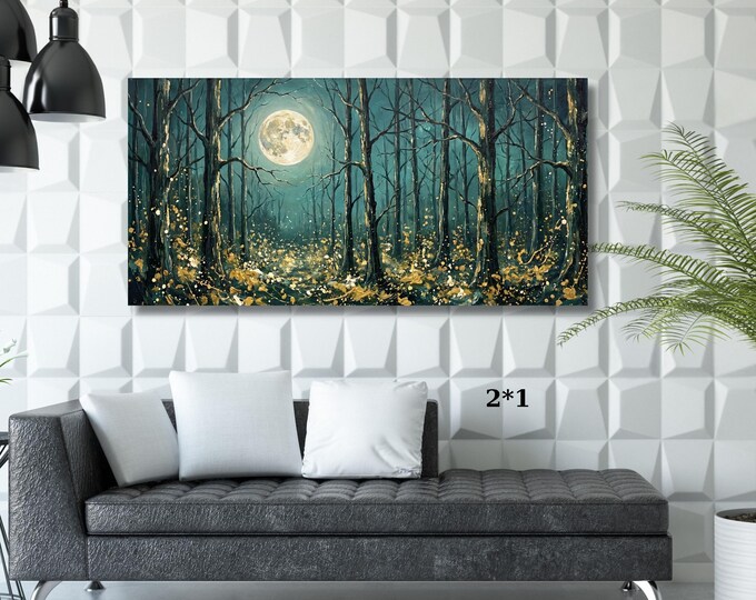 Art Nouveau Floral Garden Sunset Panoramic Canvas Print – Golden Klimt Style Landscape Wall Art