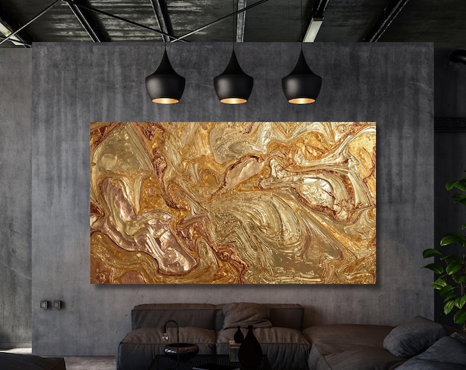 Abstract Canvas Wall Art: Gold and Copper - Modern Large Decor
