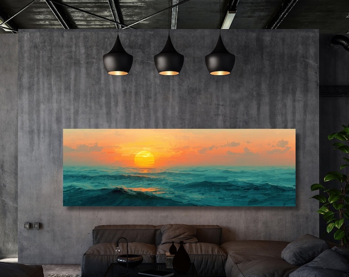 Sunset Panoramic Wall Art,Warm Sun Canvas Print,Minimalist Sunset Wall Decor,Boho Landscape Canvas, Nature Sun Art for Living Room Wall art