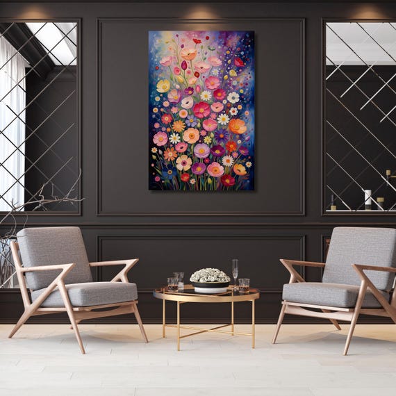 Gustav Klimt Vertical Floral Wall Art,Flower Garden Canvas Print, Mid Century Botanical Art, Klimt Museum Poster, Art Nouveau Decor Gift art