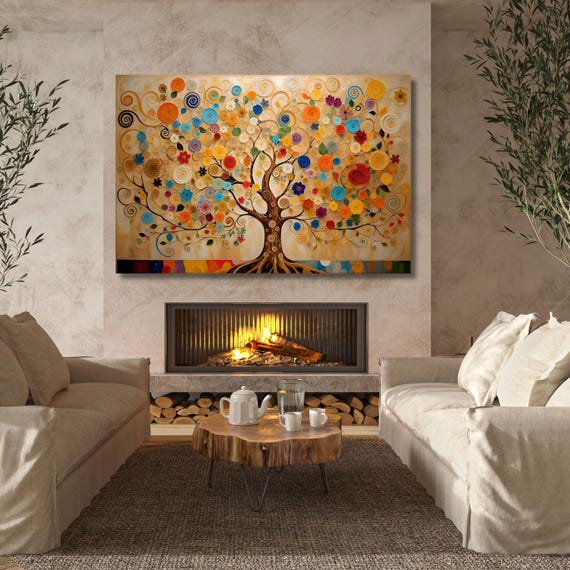 Gustav Klimt Twins Tree of Life Canvas Wall Art Klimt Print, Klimt Canvas Poster, Gustav Klimt Poster, Klimt lovers Tree of Life Painting