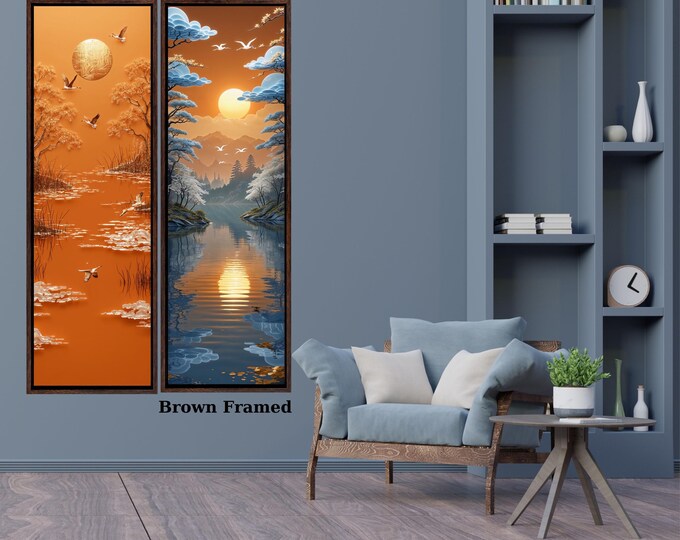 Klimt Inspired Botanical Canvas Wall Art, Sun Moon Star, Set of 2
