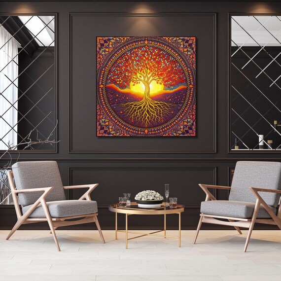 Celtic Tree Of Life Canvas Wall Art Symbolic Artwork Klimt Canvas,Tree of Life Mandala Print,Klimt Exhibition Celtic Yggdrasil Wall Decor