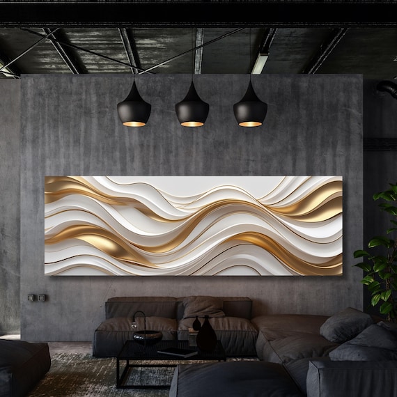 Panoramic Abstract Canvas Wall art, White Yellow blue Marble Canvas, Luxury Art, Abstract Decor, Abstract wall art Canvas, Contemporary Art