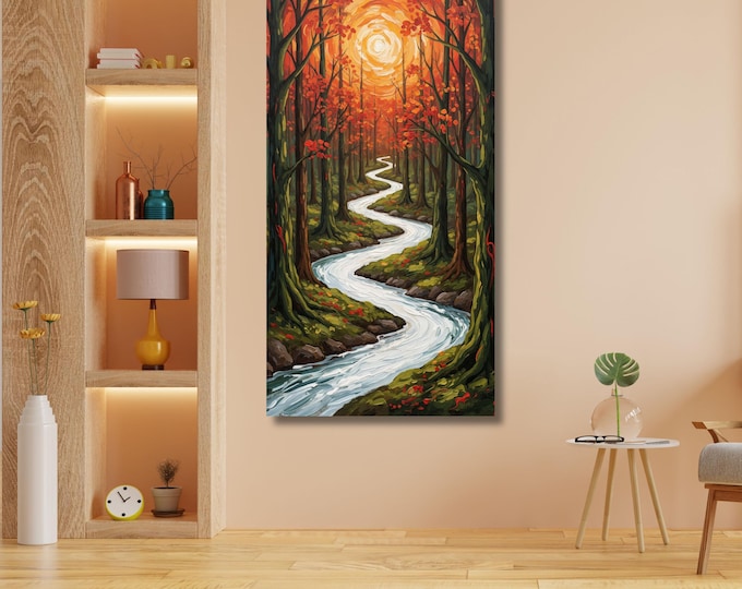 Vertical Nature Print Tall Modern Tree or Mountain Wall Decor for Hallway, Entryway or Small Space Styling Print Long Narrow Canvas Wall Art