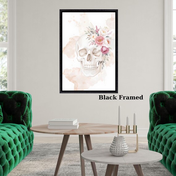 Watercolor Floral Skull Canvas Wall Art Boho Gothic Decor Colorful Skull Print for Bedroom Living Room Halloween or Alternative Home Style