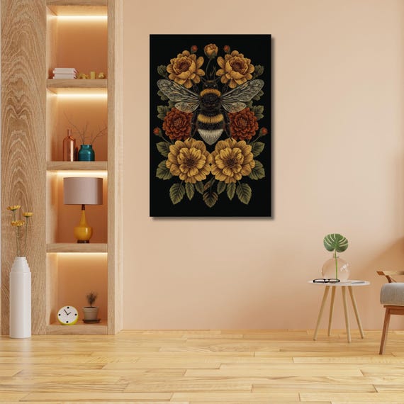 William Morris Canvas Print, Vintage Bumble Bee Wall Art, Arts and Crafts Textile Poster,Nature Inspired Exhibition Print, Morris Decor Gift