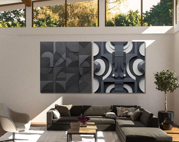 Set of 2 Geometric Abstract Wood Look Canvas Prints, Minimalist Natural Texture Wall Art, Modern Neutral Decor for Living Room or Office art