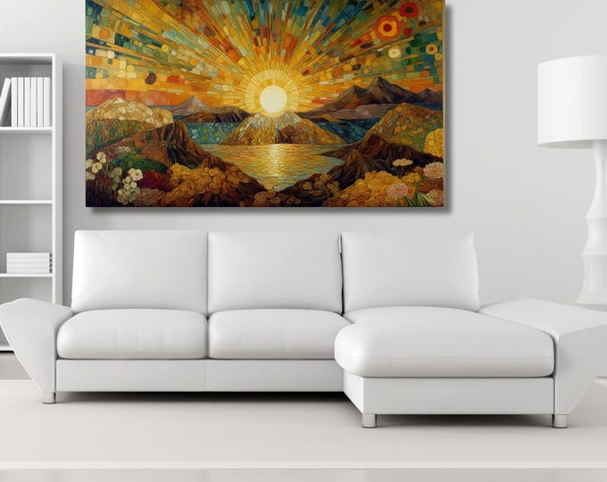Sunshine Canvas Wall Art, Panoramic Sunset Print