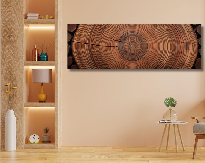 Panoramic Tree Ring Canvas Art: Elegant Natural Home Decor