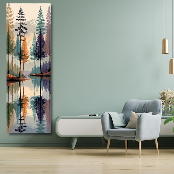 Long Narrow Wall Art,Smoky Mountains Painting, Spring Flowers Canvas, Landscape Wall Art Print, Nature Home Decor, Mountain Wall Hangings