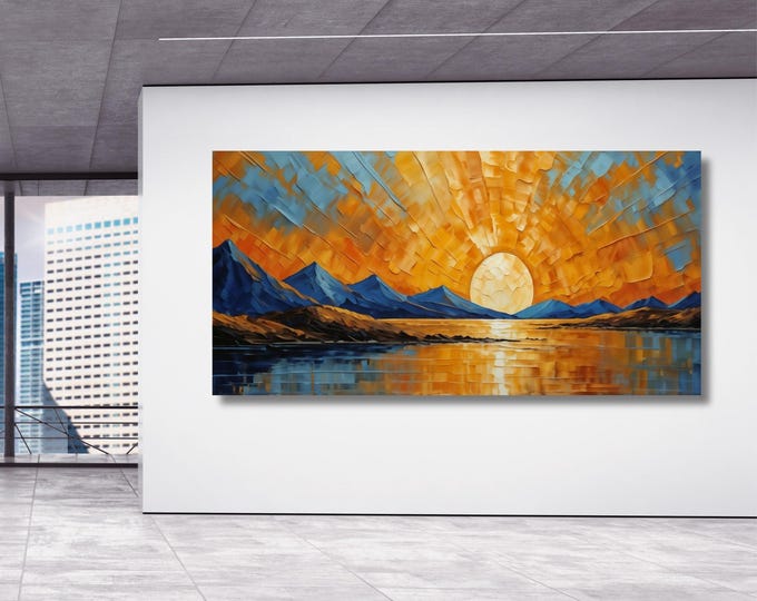 Panoramic Sunset Canvas Wall Art, Bedroom Landscape Painting, Vibrant Artwork
