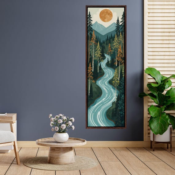 Long Narrow Canvas Wall Art Vertical Nature Print Tall Modern Tree or Mountain Wall Decor for Hallway, Entryway or Small Space Styling Print