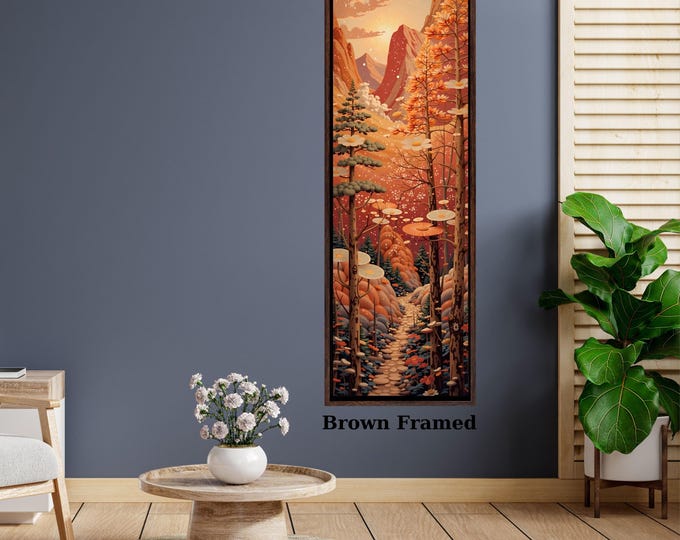 Nature Canvas Wall Art, Tall Tree and Mountain (Narrow, Vertical Print)