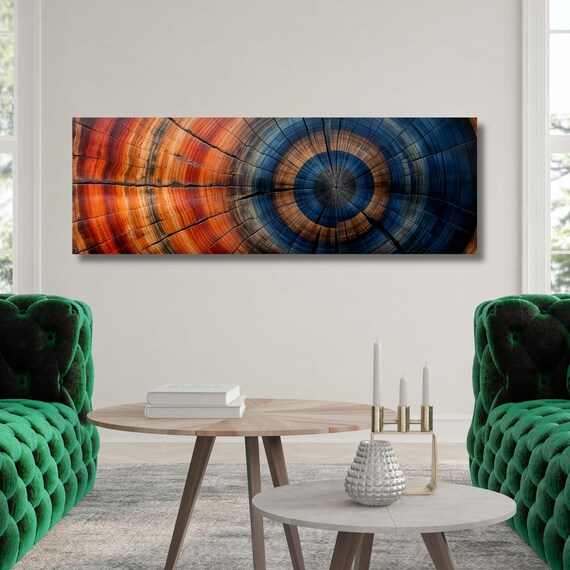 Panoramic Tree Rings Canvas Wall Art Elegant Natural Wall Art Great Design Solution for Echo Tree Ring Print of stump, Tree ring Canvas art