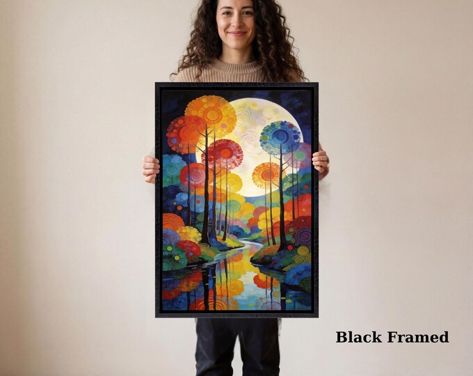 Moonlit Forest Canvas Art, Vintage Pine Tree Painting