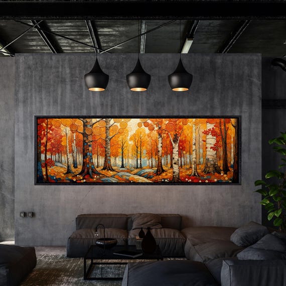 Panoramic Gustav Klimt Birch Forest Print,Gustav Klimt Inspired Art Decor, Gustav Klimt Forest Art Poster, Flower Market Art Tree Canvas art