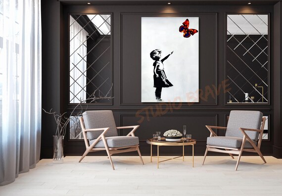 Banksy Butterfly Girl Canvas Art: Graffiti Street Art Decor