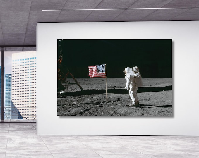 Astronaut American Flag on Moon, NASA Canvas Wall Art
