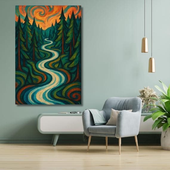 Mountain Long Narrow Canvas Wall Art, Tall and Thin Canvas wall art, Sun and Tree wall art Nature Wall Art Vertical Wall Art modern Wall Art